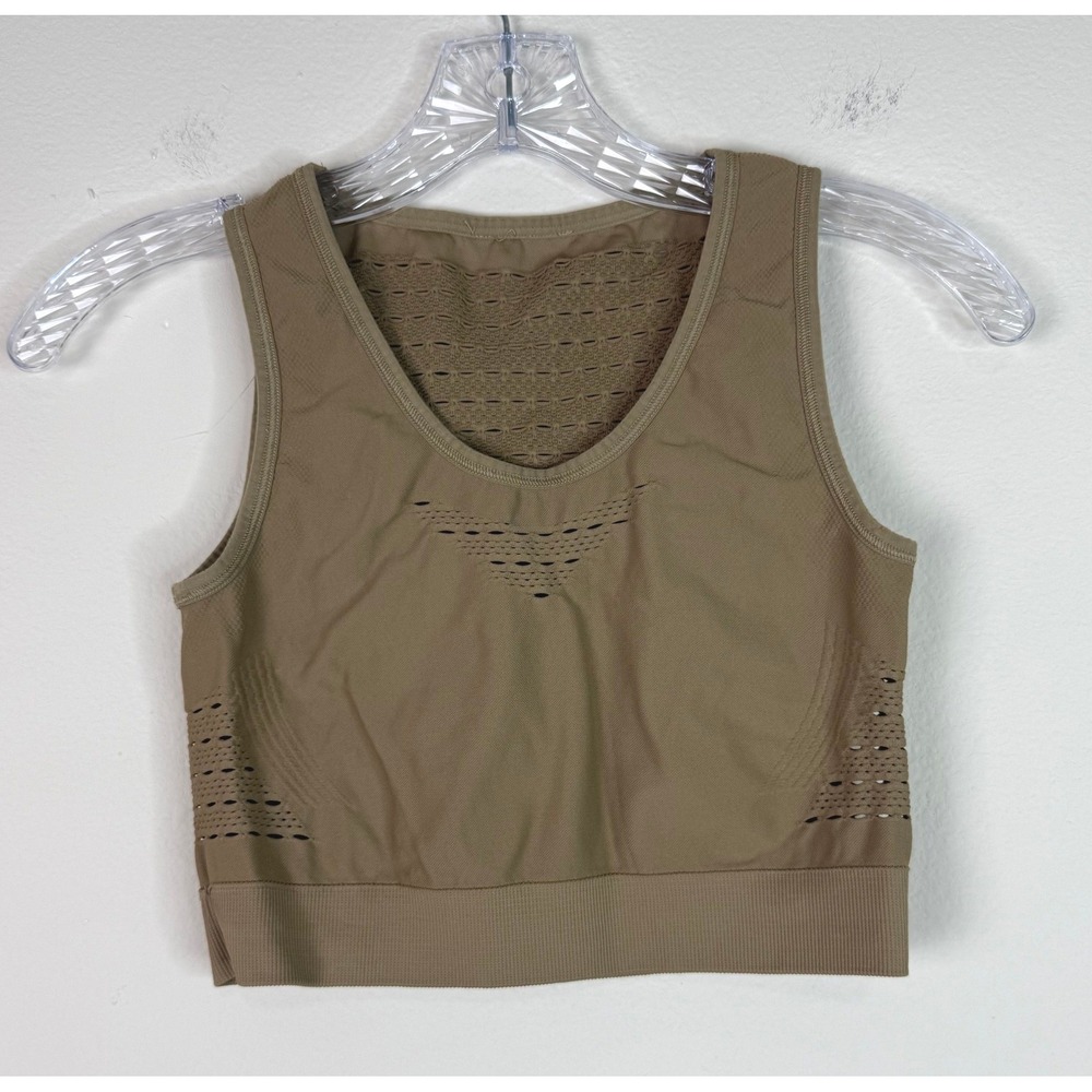 Gymshark Crop Top Women XS Tan Seamless Perforated Sleeveless Activewear Tank
